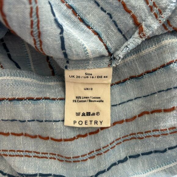 NWOT Poetry Blue Linen Blend Tunic Dress UK 20 US 16 Boho Cottagecore Pockets - Picture 6 of 13